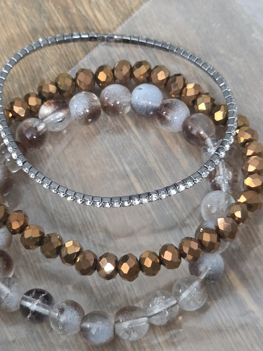 Gold & Clear Mixed Bead Stretch Bracelet Set